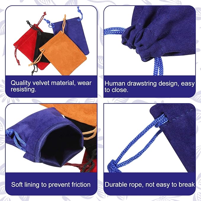 Shappy 16 Pieces Mini Dice Bags Velvet Drawstring Bag 4.1 x 3.3 Inch Drawstring Pouches Velour Christmas Storage Pouches for Dice, Jewelry, 8 Colors
