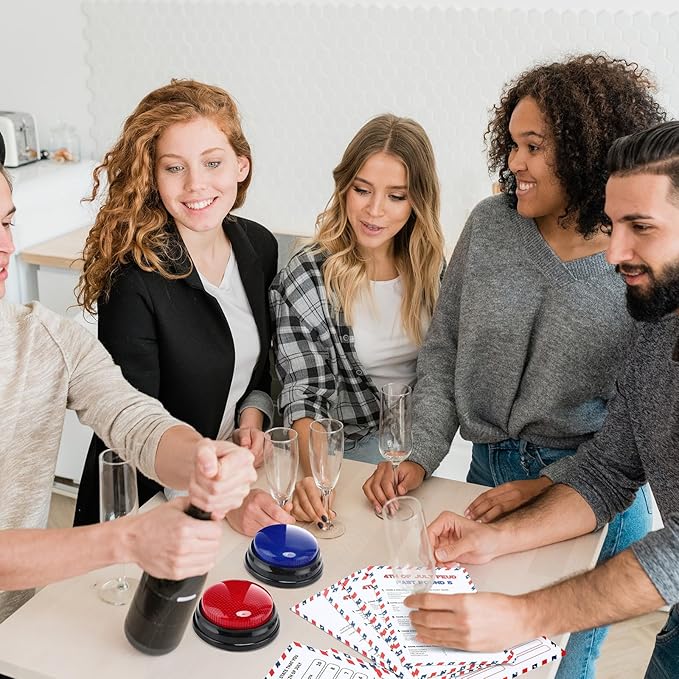 4th of July Friendly Feud Game with 2 Answer Buzzers, Independence Day Feud Cards for Family Game Night Fun Trivia Quiz for Party Office Class Groups Team Building (Red White Blue, Patriotic)