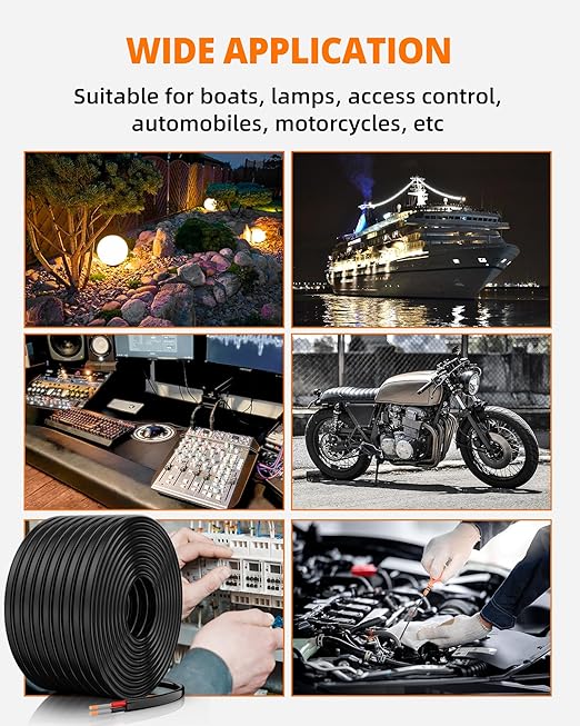 12 Gauge Wire, 12 AWG 2 Conductor Electrical Wire, Flexible/Oxygen-Free Tinned Copper/Stranded PVC 12/2 Cord for Automotive, Marine, LED Strips, Solar, RV, Lighting (50FT)