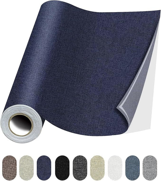 Fabric Repair Patches, Linen Repair Tape Self-Adhesive Fabric Patches Durable, DIY Large Linen Tape for Sofa, Couches, Furniture, Chair, Clothing （3.5X79 Inch, Dark Blue）