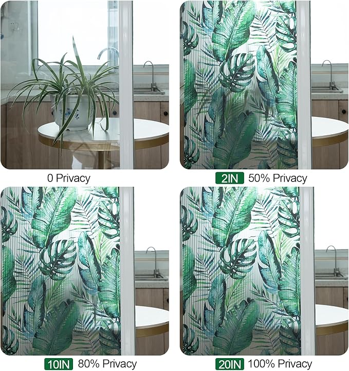 DKTIE Nature Pattern Rainbow Window Film Decorative Stained Glass Window Film Static Cling Films Easy Apply Removable Comes with Tools (U560-Reeded Glass, 17.7" x 118.1")