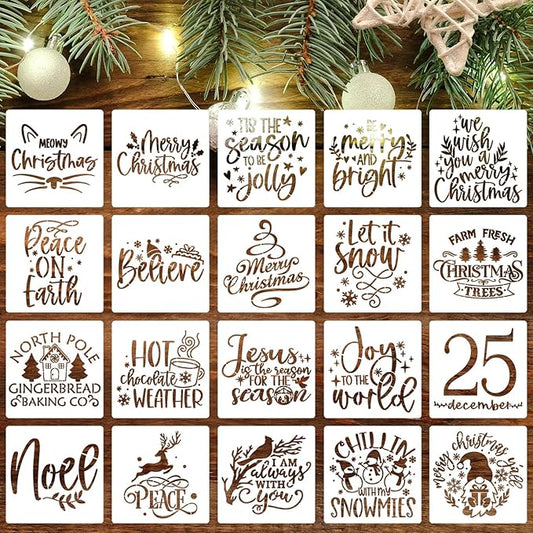 Christmas Stencils for Crafts Reusable 6” Christmas Stencil Xmas Holiday Stencils for Painting on Wood Fabrics Decor