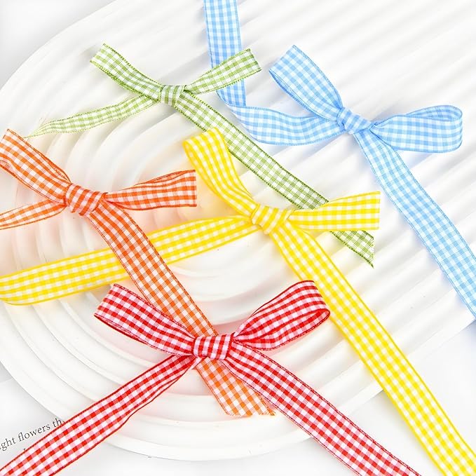 Classic Gingham Checkered Ribbon, Assorted Colors Premium Polyster Plaid Checkered Craft Ribbon for Gift Wrapping, DIY Projects, Hair Bows,Scrapbooking & Party Decor (Light Blue, 3/8x50Yd)