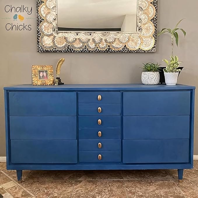 Chalky Chicks All-in-One Chalk Paint for Furniture or Cabinet - 32 Fl Oz - Matte Finish Denim (Navy Blue) for Metal, Wood Furniture Paint - No Sanding All-in-One for Home Decor & Crafts, USA Made