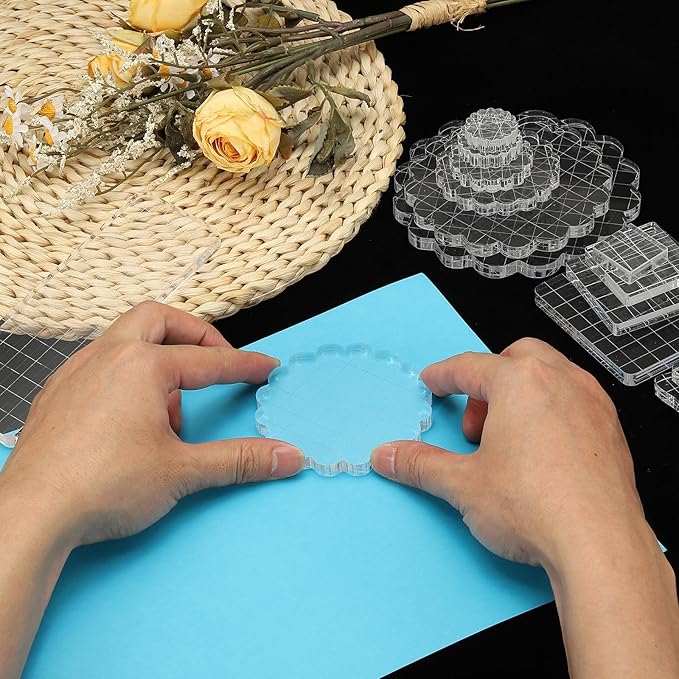 PATIKIL 2.8" Acrylic Stamp Block, 6Pcs Clear Stamping Block with Grid Lines Decorative Mounting Blocks Round for Scrapbooking DIY Crafts Card Making