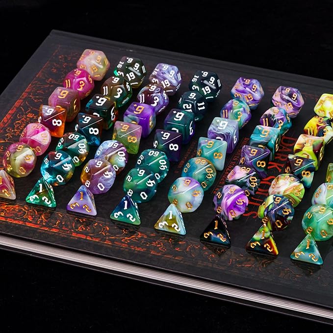 8 Sets Polyhedral Dice Set D&D, 56pcs DND Dice Set with 2 Large Leather Bag for RPG Table Games