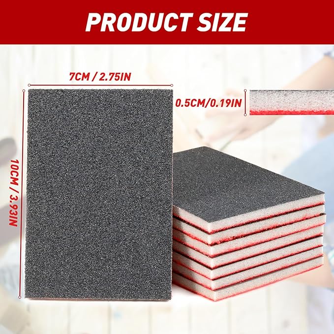 24 Pcs Sanding Sponge 320 Grit, Washable & Reusable Sanding Blocks for Wood, Metal, Drywall, Glazing, Wet Dry Sandpaper for Smooth Finishing