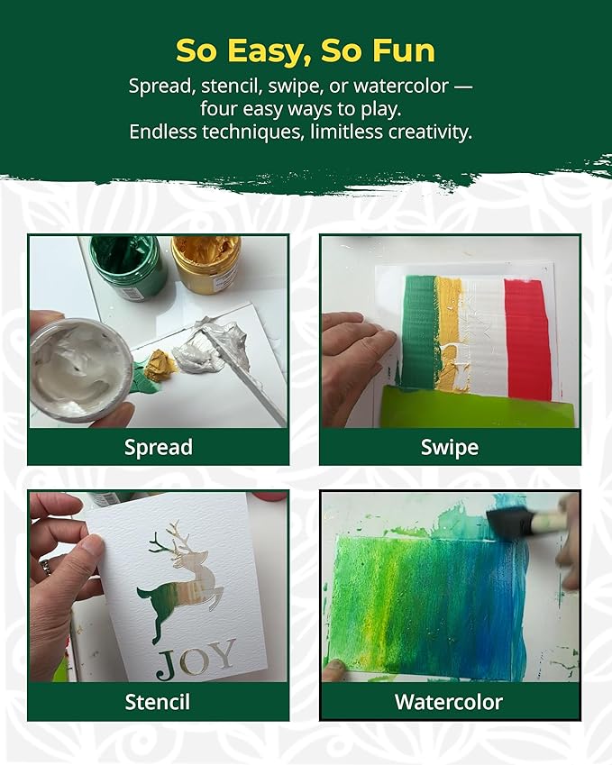 The Crafter's Workshop Stencil Butter - Mardi Gras Acrylic Paint Set - Boutique Metallic Texture Paste for Art, Canvas, Journals, & Cards - 4 x 2oz Jars