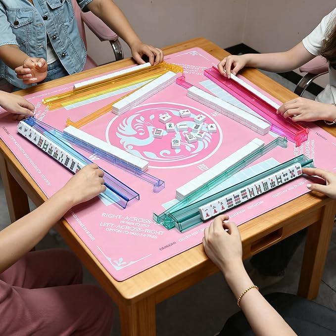 Mahjong Racks with Pushers Set of 4, Plastic American Mahjong Tile Racks 4 Colors, Mah Jongg Accessories Gifts for Mj Enthusiast
