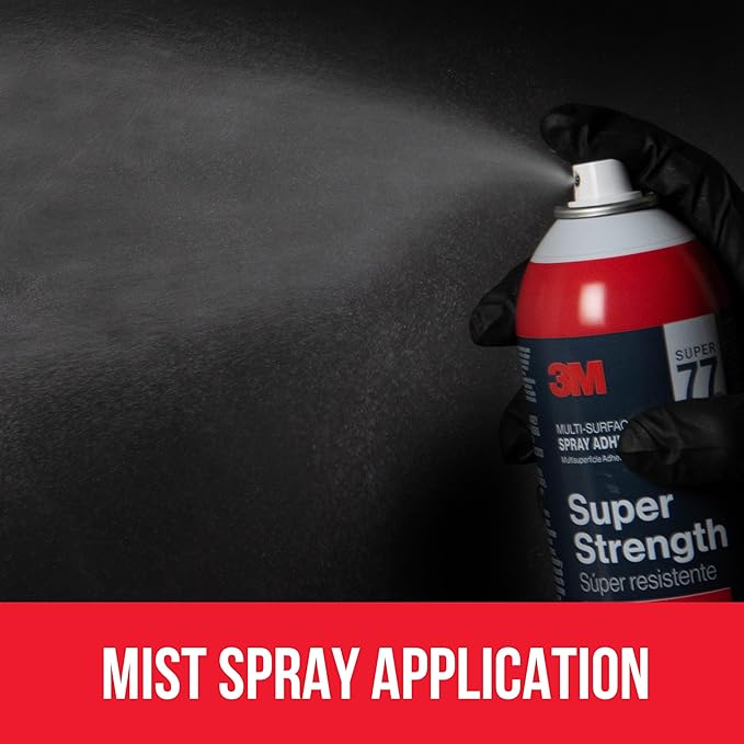 3M Super 77 Multi-Surface Spray Adhesive, 7.35 oz., Low VOC, Quick Bond, Fast Drying, Clear Finish for Foil, Foam, Paper, Metal, Plastic, Fabric, and Cardboard (77-10-NAT)