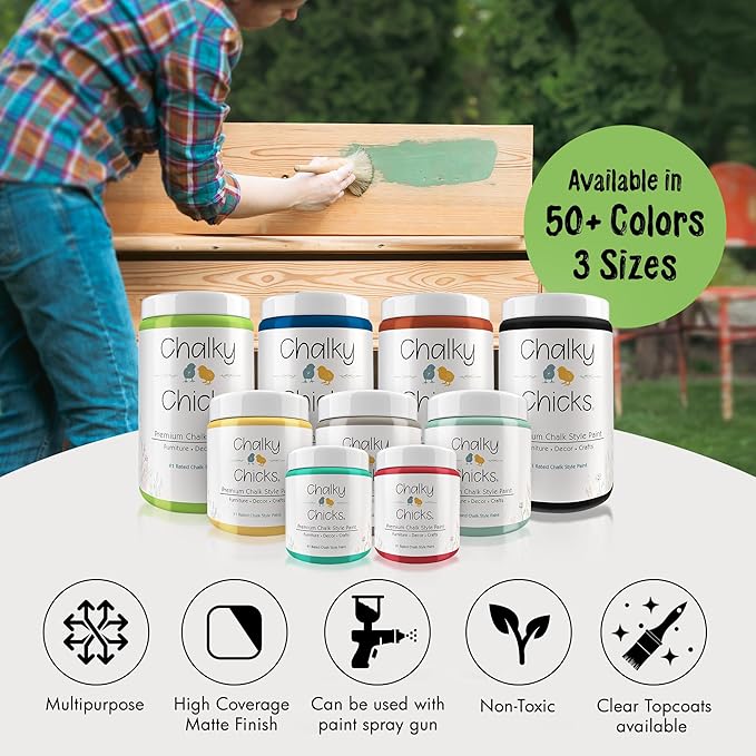 Chalky Chicks All-in-One Chalk Paint for Furniture or Cabinet - 16 Fl Oz - Matte Finish Pistachio (Lime Green) for Metal, Wood Furniture Paint - No Sanding All-in-One for Home Decor & Crafts, USA Made