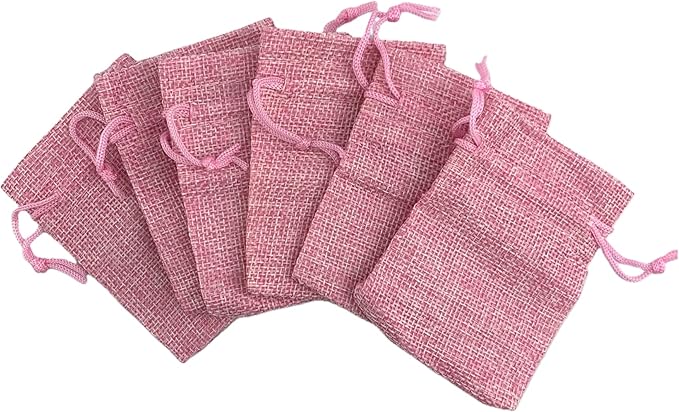 Palmhomee Pack Of 25 Burlap Gift Bags with Drawstring Linen Jewelry Pouches Wedding Hessian Jute Bags for Birthday and Treat Pouches Party Wedding Favors Gift (3.6x4.8 Inch, Pink)