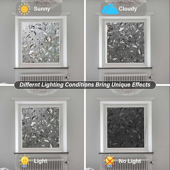 LEMON CLOUD Window Film, Decorative Window Privacy Film, Window Film Privacy Static Cling Frosted, Anti-UV Sun Blocker Heat Control for Home(Grayish Black, 23.6 x 157.4 inches)