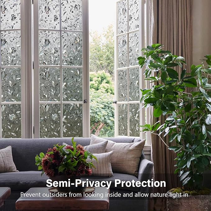 LEMON CLOUD Window Film, Decorative Window Privacy Film, Window Film Privacy Static Cling Frosted, Anti-UV Sun Blocker Heat Control for Home(Grayish Black, 35.4 x 157.4 inches)
