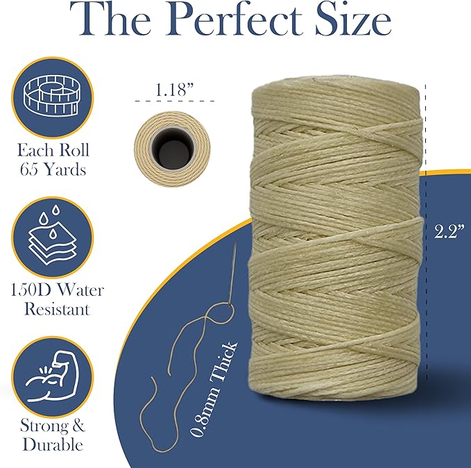 Waxed Thread 3X Wax Thread, 65 Yardx0.8mm Wax String, 150D Waxed Leather String in Cream Perfect Dream Catcher Supplies