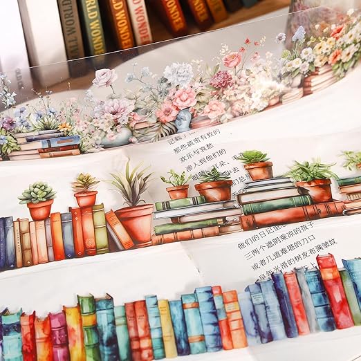 6 Rolls PET Washi Tape Set,Reading Themed Scrapbook Tape Stickers for Journaling,Junk Journal,Planner,DIY Arts Crafts,Notebook,Photo Frame,Phone Case(Book)