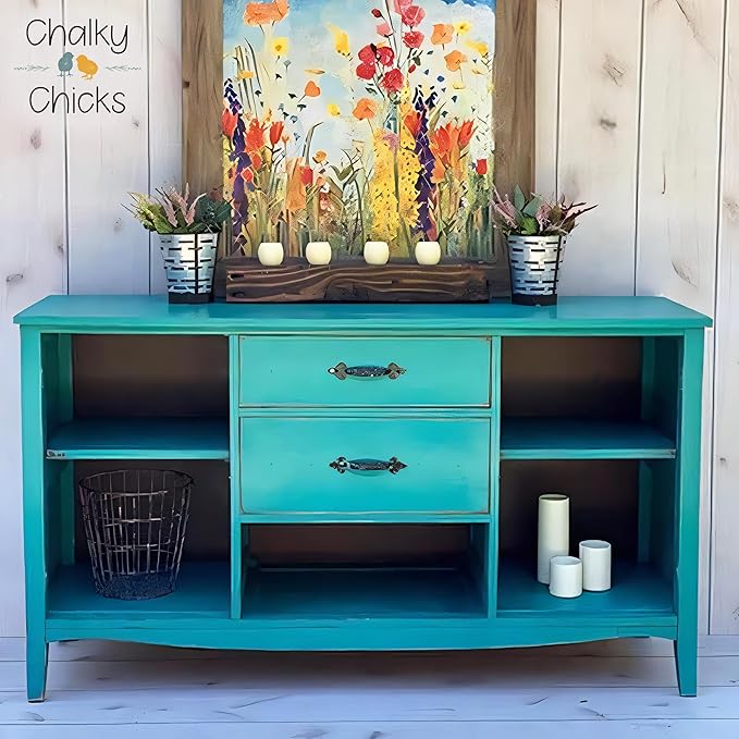 Chalky Chicks All-in-One Chalk Paint for Furniture or Cabinet - 4 Fl Oz - Matte Finish Mermaid (Green Teal) for Metal, Wood Furniture Paint - No Sanding All-in-One for Home Decor & Crafts, USA Made