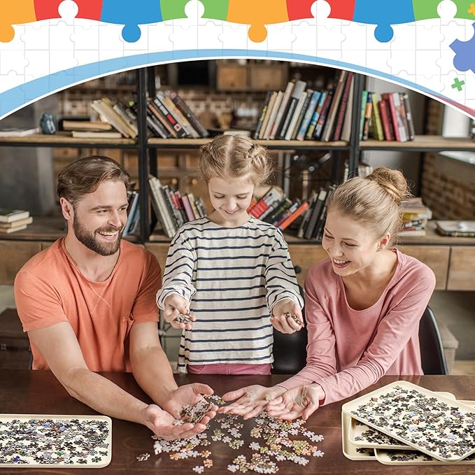 8 Pcs 15'' x 10.5' Extra Large Puzzle Sorting Trays Stackable Puzzle Trays for Sorting Piece Sorter Jigsaw Storage Accessory for 2000/3000/5000/6000 Pieces(Beige)