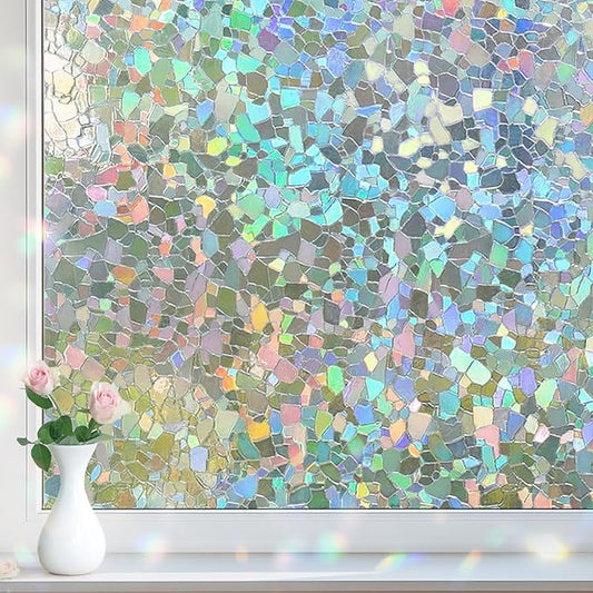 DOWELL Window Privacy Film Rainbow Film, Stained Glass Decorative Sticker, Static Cling Non-Adhesive Glass Clings, Sun Blocking Heat Control Window Coverings for Home Door, 35.4" x 118.1"