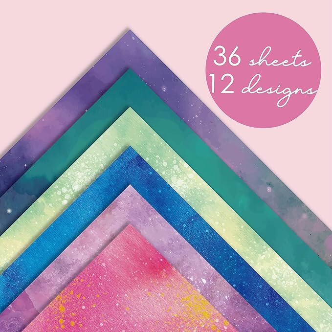 36 sheets 12x12 Paper Pad Pack Scrapbook Cardstock Decorative Paper - Shimmer Watercolor- for Card Making Journaling Planner Origami Scrapbook Paper Scrapbooking Supplies