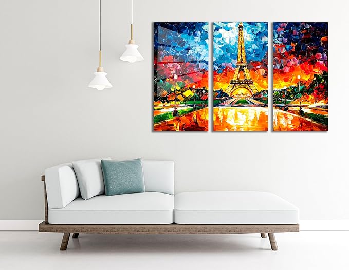 SpiritualHands Paris Eiffel Tower Glass Wall Art Oil Painting for Living Room, Tempered Glass Modern Prints Decor, Large Vivid Color Panel for Bedroom, Kitchen, or Office