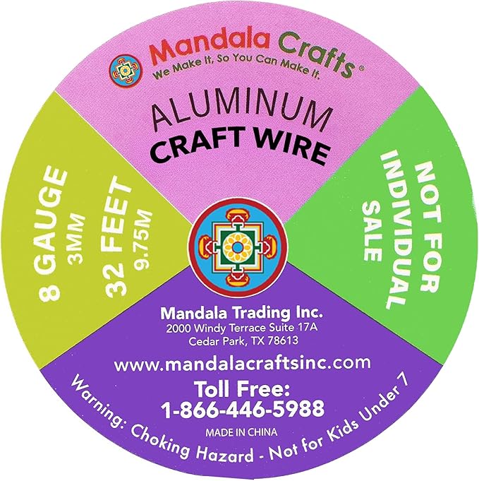 Mandala Crafts 8 Gauge Anodized Aluminum Craft Wire for Jewelry Making - 120 FT Colored Flexible Silver Copper Purple Gold Brown Red Wire - Bendable for Bonsai Armature Crafting Sculpting