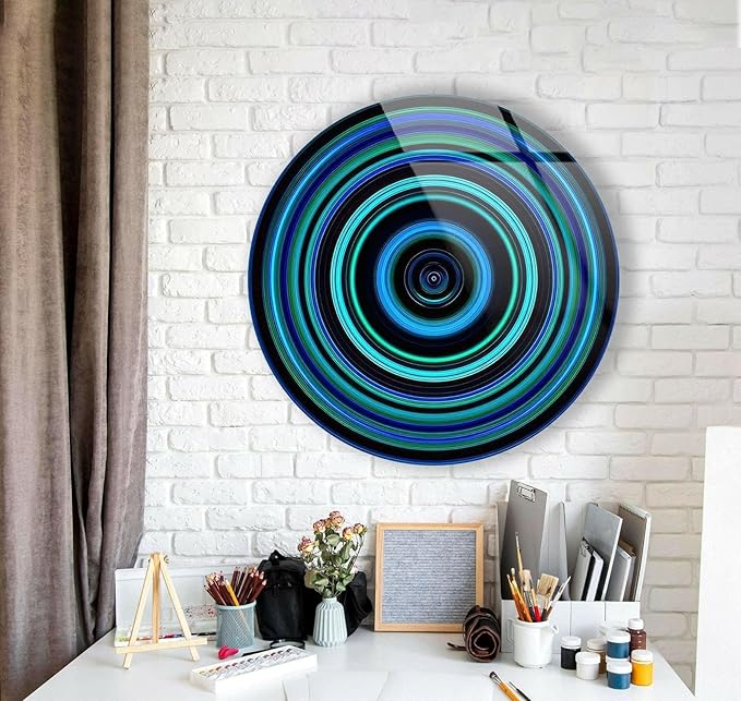 My Photostation.com 27.5''(70cm) Diameter Blue and Green Round Glass Wall Art Tempered Glass Printing Wall Decor Large Wall Art Wall Hangings