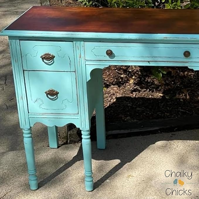 Chalky Chicks All-in-One Chalk Paint for Furniture or Cabinet - 32 Fl Oz - Matte Finish Rain Drop (Light Blue) for Metal, Wood Furniture Paint - No Sanding All-in-One for Home Decor & Crafts, USA Made