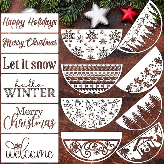 Christmas Stencils for Door Mats 12” Christmas Stencils for Crafts Reusable Christmas Stencil Holiday Drawing Templates for Painting on Wood Doormat Fabrics Decor