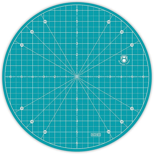 Headley Tools 13"x13" Round Rotating Cutting Mat, Self Healing Mat with 360-Degree Rotation & Anti-Slip Base, Sewing Board Cutting Mat Perfect for Fabric Quilting Leather Hobby Project, Turquoise