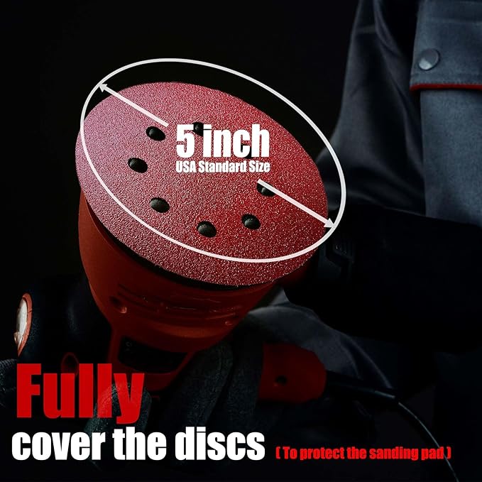 Sanding Disc 5 Inch 8 Hole, 100 Pcs Orbital Sanding Discs Hook and Loop, Sandpaper for Wood, 120 Grit Sand Paper for Random Orbital Sander