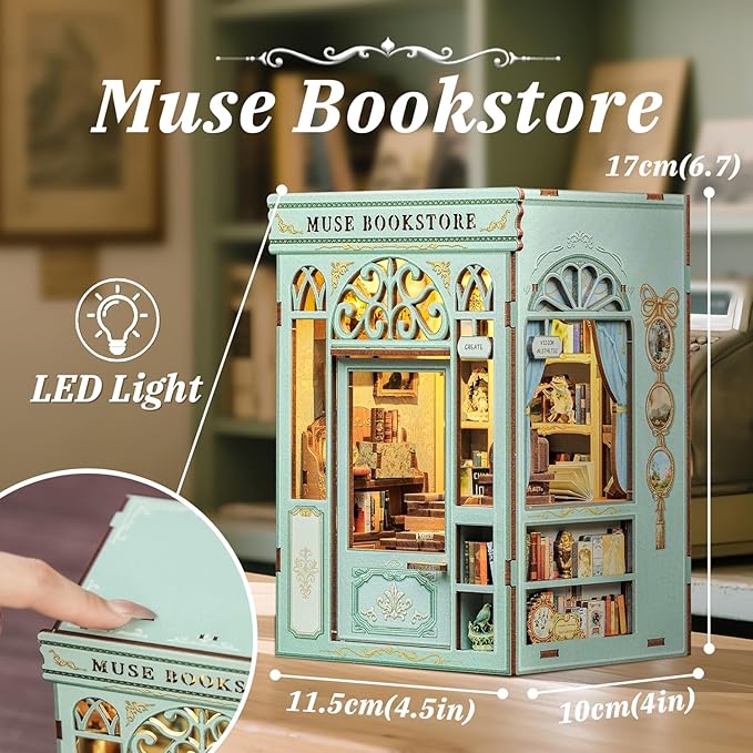 CUTEBEE Book Nook Kit - DIY Miniature House Dollhouse Kit for Adults and Teens, Booknook Tiny House Bookshelf Decor 3D Wooden Puzzle, Gifts for Family, Friends (Muse Bookstore)
