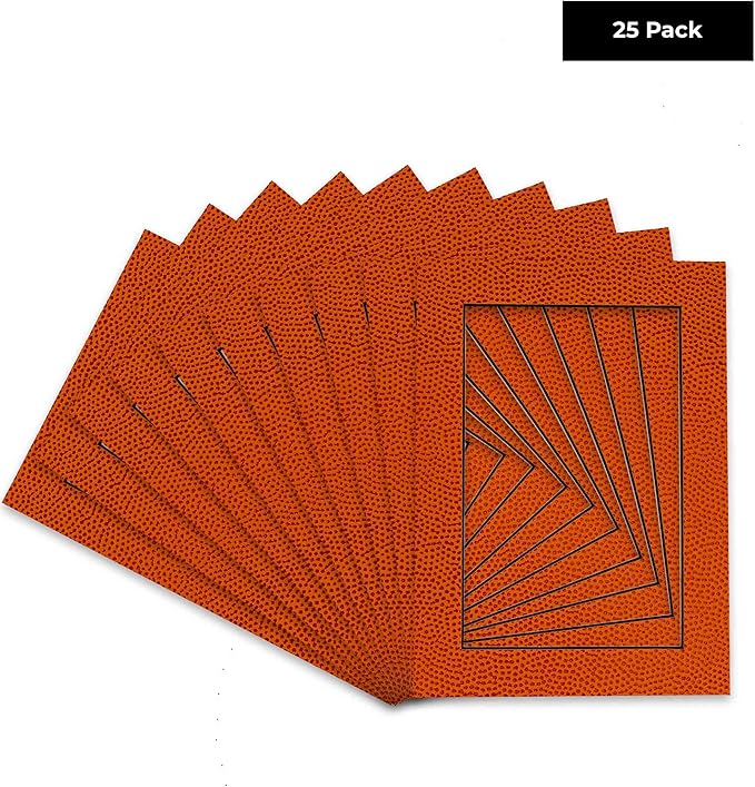 Pack of 25 Acid Free 8x10 Mats Bevel Cut for 5x8 Photos - Basketball Texture Precut Matboards With Backing Boards and Clear Photo Mat Bags For Pictures, Photos, Framing - 4-ply Thickness