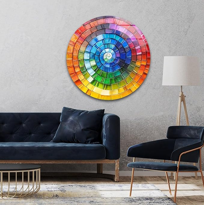 My Photostation.com 27.5''(70cm) Diameter Radiant Spiral Spectrum Round Glass Wall Art Tempered Glass Printing Wall Decor Large Wall Art Wall Hangings