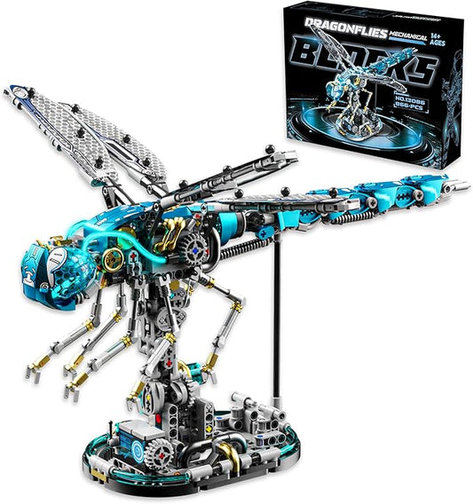 Mechanical Dragonfly Building Blocks for Adults, Insect Animal World Model with LED Light & Display Stand, Educational STEM Toys for Adult Home or Office Décor (866PCS)
