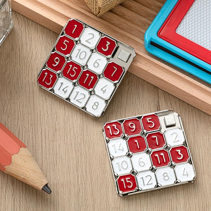 Metal Number Slide 15 Puzzle Red and White Number Sliding Puzzle Educational Pocket Funny IQ Game for Teens and Adults, Ideal for Learning Tool Party Favors(Red and White,4 Pack)