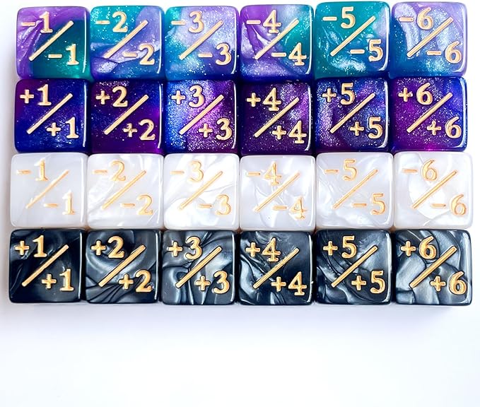 24Pieces Token Counter Dice| Galaxy Mix White Black D6 Dice Set for MTG CCG Board Game