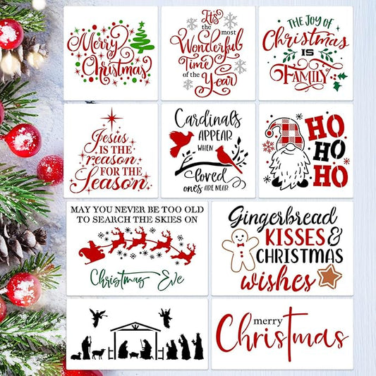 Christmas Stencils for Painting on Wood 12inch Large Christmas Stencil Xmas Holiday Stencils for Door Hanger/Pillow Cover/Wood Sign/Glass Block Decor