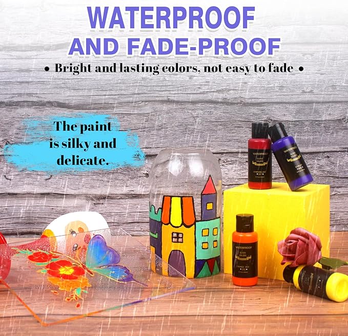 Colorful Kids Acrylic Glass Paint Exquisite Art Kit, Stained Glass Kit, Gift Box Set for DIY Arts and Crafts, Perfect for kids and Beginners, Inspire Imagination and Family Bonding