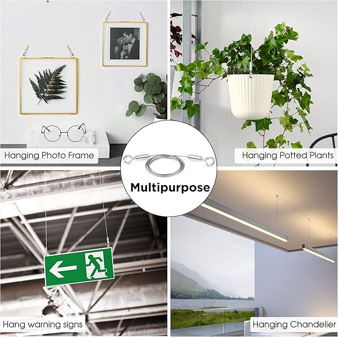 Adjustable Picture Hanging Wire Kit,Heavy Duty Hardware for Hanging Pictures,Paintings,Artwork and Mirrors on Walls,2 Kit,1m x1.5mm Stainless Steel Cables Hanging Rope,Hold Up to 66lbs
