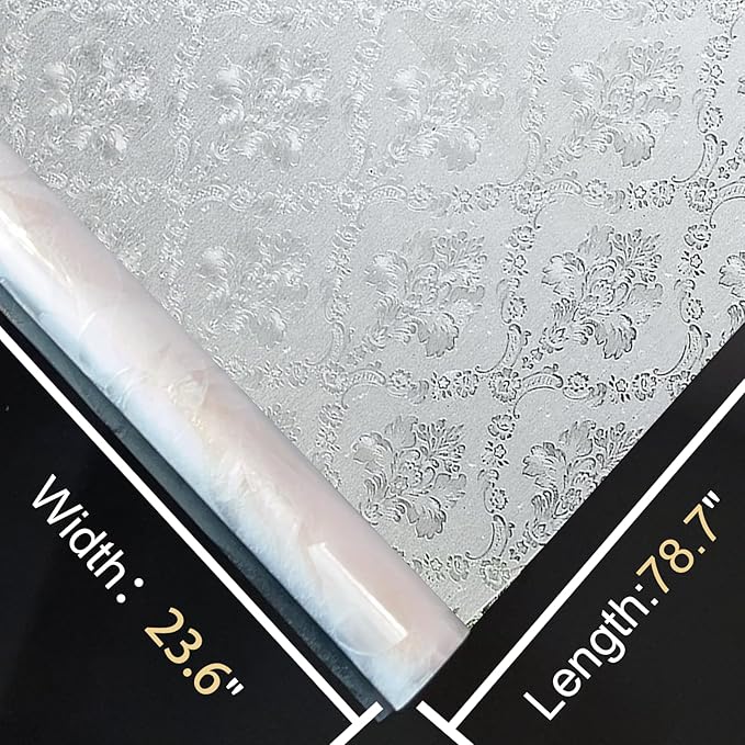 Window Privacy Film Decorative for Front Door, Bathroom Static Cling Stained Glass Sticker Opaque Heat Control UV Blocking Non-Adhesive for Home Windows 23.6y x 78.7 inches Damask