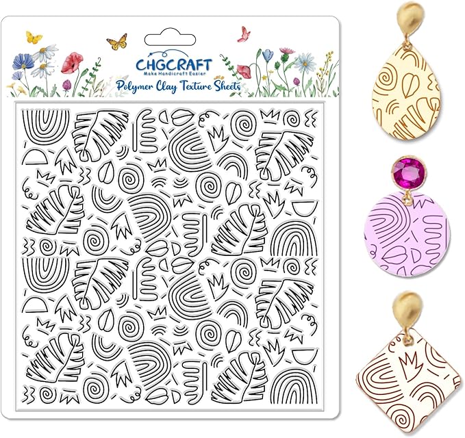 CHGCRAFT Bohemian Graphics Polymer Clay Texture Sheets Doodle Style Silicone Texture Stamp Clay Texture Mat Modeling Pattern Pad Sheets for Jewelry and Earrings Tools, 5.5x5.5 inch