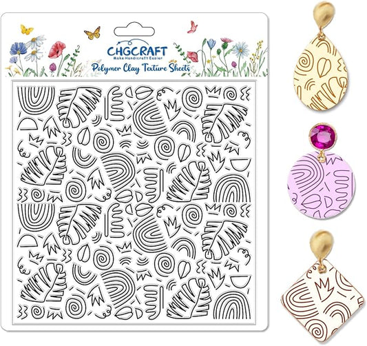 CHGCRAFT Bohemian Graphics Polymer Clay Texture Sheets Doodle Style Silicone Texture Stamp Clay Texture Mat Modeling Pattern Pad Sheets for Jewelry and Earrings Tools, 5.5x5.5 inch