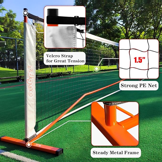 Zdgao Pickleball Set with Net for Driveway, 22 FT Regulation Size Pickle Ball Net Set with Pickleballs, Court Markers and Carry Bag, Steady Metal Frame for Outdoor, Indoor Court