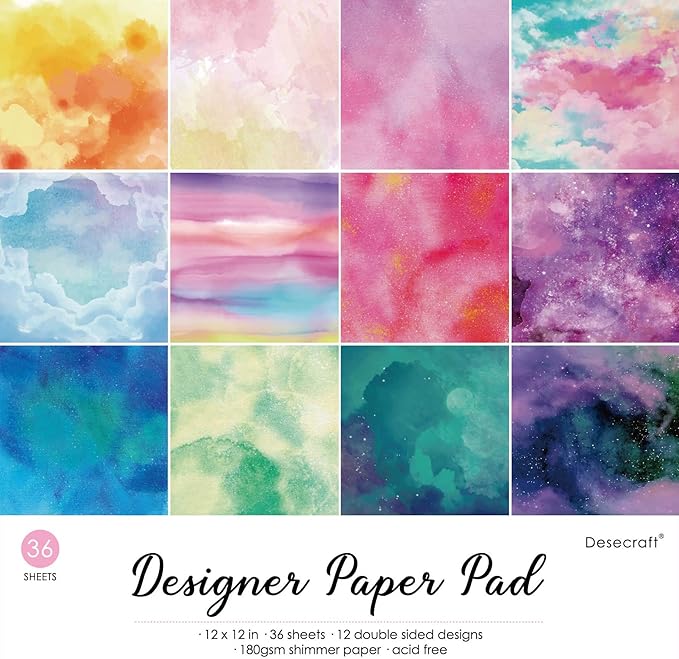 36 sheets 12x12 Paper Pad Pack Scrapbook Cardstock Decorative Paper - Shimmer Watercolor- for Card Making Journaling Planner Origami Scrapbook Paper Scrapbooking Supplies