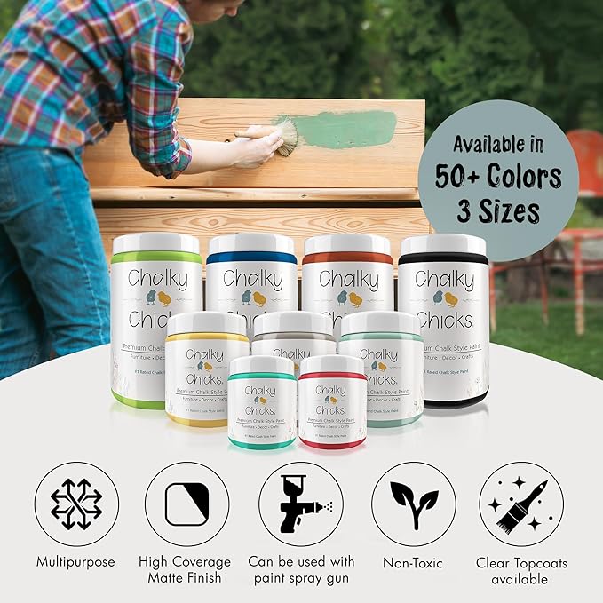 Chalky Chicks All-in-One Chalk Paint for Furniture or Cabinet - 16Fl Oz- Matte Finish Stormy Seas (Light Blue) for Metal, Wood Furniture Paint - No Sanding All-in-One for Home Decor & Crafts, USA Made