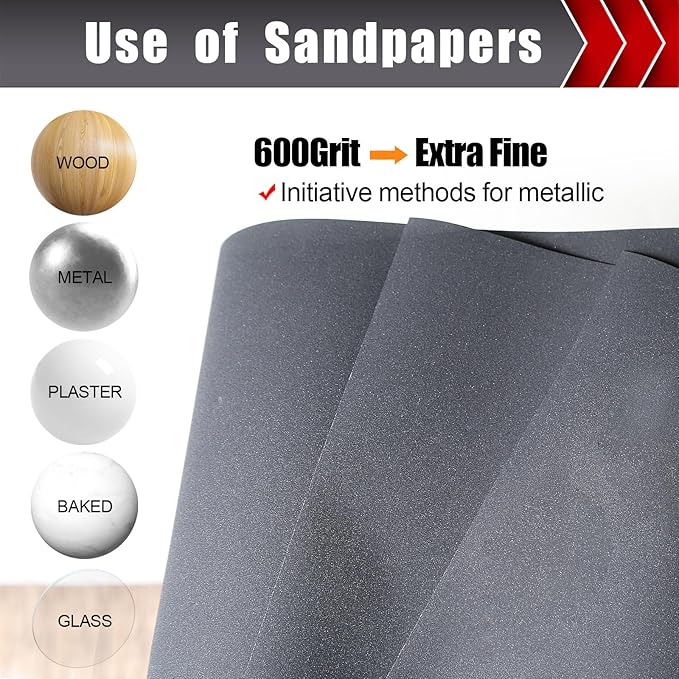 600 Grit Sandpaper, Wet Dry Sandpaper for Wood Metal Hand Sander Sand Paper Sandpaper Sheets Sandpaper Set Cut for Use 9"" x 11""/12 Sheets