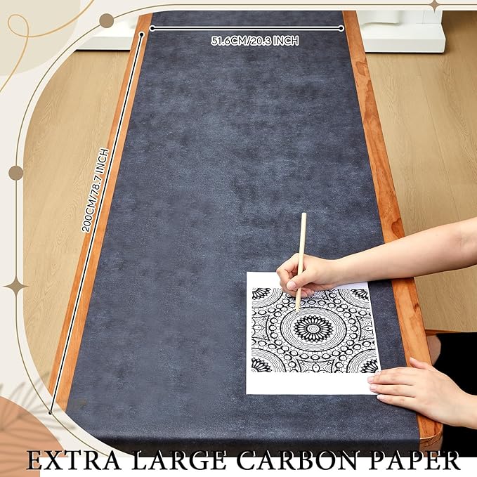Dinifee 5 Sheets Large Carbon Paper for Tracing 20.3 x 78.7 Inch Graphite Transfer Paper Waxed Carbon Transfer Paper for Wood, Paper, Canvas, Woodworking Patterns, Fabric, Sketch Drawing, Black