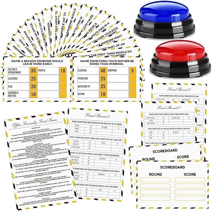 Office Party Friendly Feud Game with 2 Answer Buzzers, Team Building Feud Cards for Family Game Night Fun Trivia Quiz for Work Staff Coworkers Groups