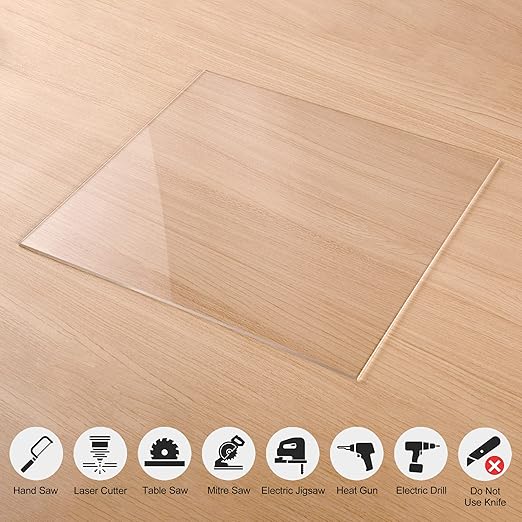 Clear Cast Acrylic Sheet 12" x 12" x 1/8" Thick (3mm), Pack of 2 Plexiglass Square Panel Transparent Plastic Board for Sign, Craft, Display Projects, Laser Cutting, Engrave